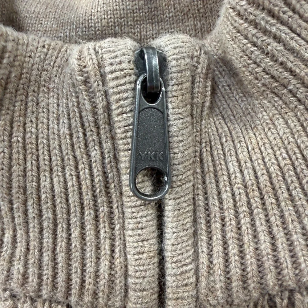 J Crew Quarter Zip Sweater Mens Medium Tan Cotton Waffle Knit‎ Pullover C52 Top